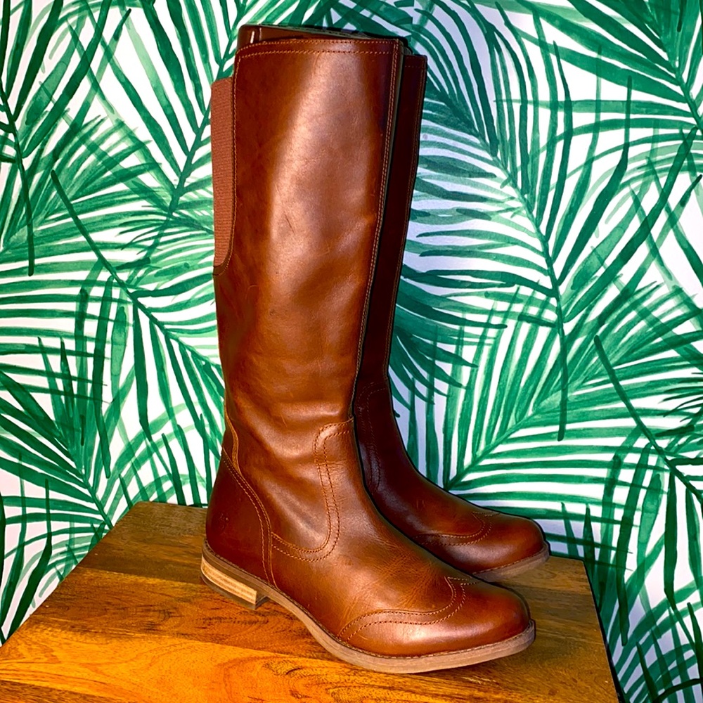 Timberland Tall Brown Leather Wingtip Boots Women’s 8.5